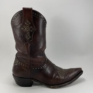 Old Gringo Cowgirl Boots Womens 7 B Cross-Shaped Studded Snip-Toe Brown Leather